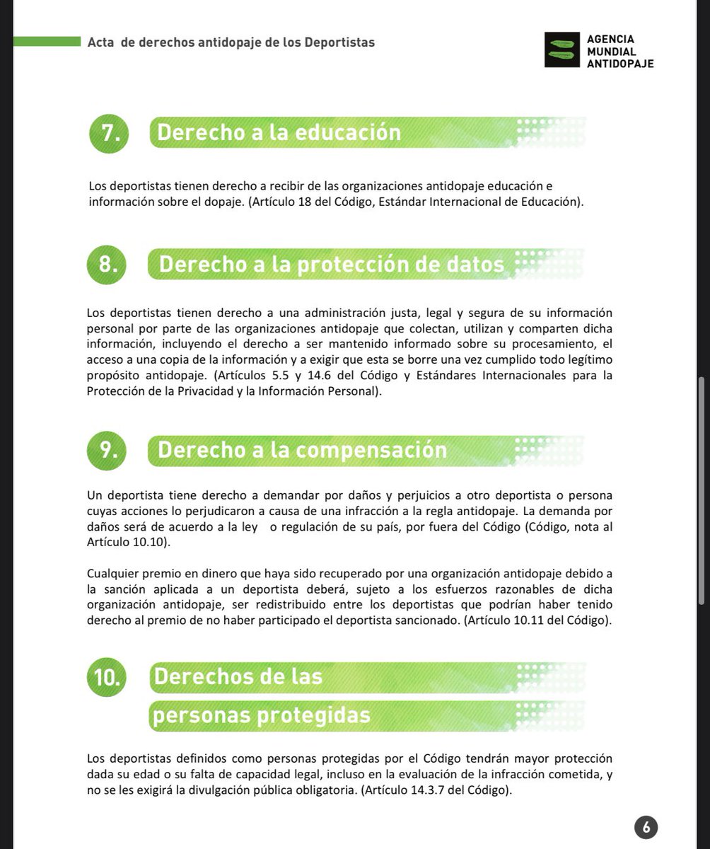 NadoPan's tweet image. Acta de derechos Antidopaje de los Deportistas disponible ahora en Español ✅

Ingrese a onad-pan.org y conozca los 17 derechos Antidopaje.
Infórmese y edúquese para un #JuegoLimpio