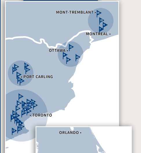 TWC Enterprises  $TWC.TO owns ~10,000 acres of golf courses.EV is $470 M, valuing the land at $47,000/ac.TWC is run by Rai Sahi, about whom I wrote this (which includes the story of how he bought this land):  http://www.canadianvaluestocks.com/rai-sahi/&nbsp;