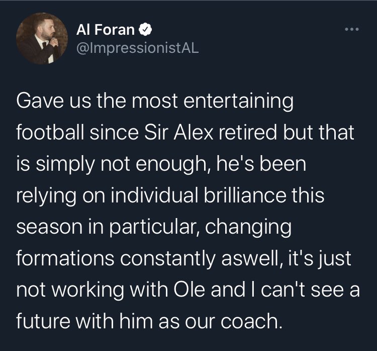 TotallyMUFC's tweet photo. Blocked me for saying the same last season 

Reality hits late and hard for some. 

#ByeByeAl #OleOut https://t.co/wkwm74G47h