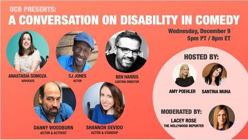 Join Amy Poehler &amp; Santina Muha for “UCB Presents: A Conversation on Disability in Comedy” taking place tomorrow Wednesday, December 9th at 5pm PT / 8pm ET!

Register here bit.ly/36ZuNXD by EOD today, Tuesday, December 8th.
