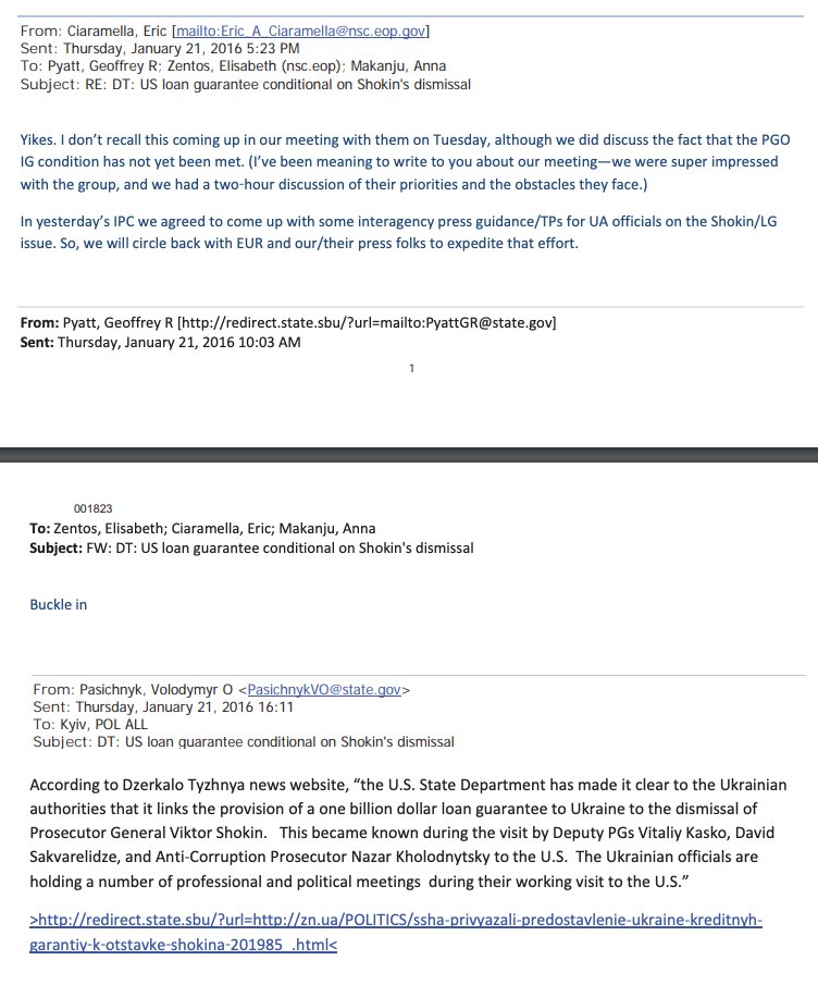 The latest Ukraine document drop is really something (h/t @15poundstogo). For starters, Ciaramella ('Yikes') and Ambassador Pyatt ('Buckle in') were astonished that the media got wind of Biden's scheme to extort the Ukrainian president. hsgac.senate.gov/imo/media/doc/…