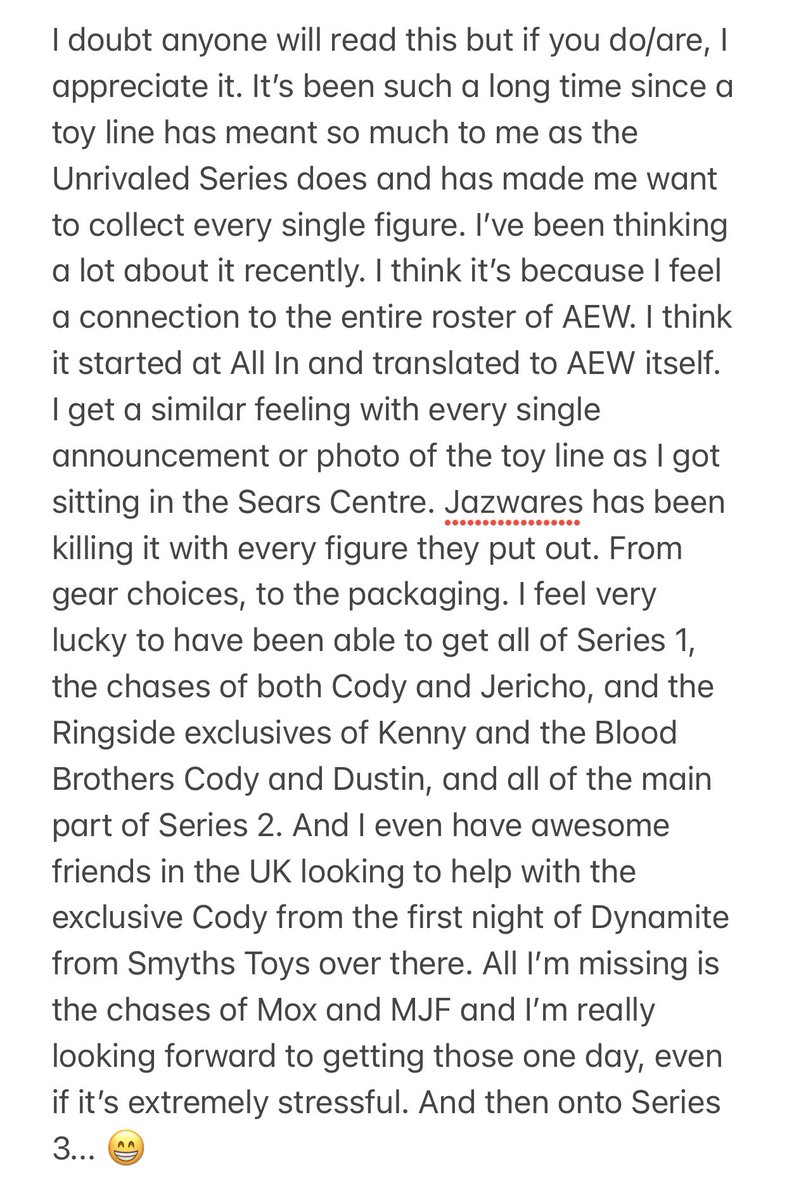 I doubt this will get read but if you do, thank you 😊 @AEW @AewUnrivaled @JeremyCom @RingsideC @WickedCoolToys @Jazwares #AEW #AEWUnrivaled