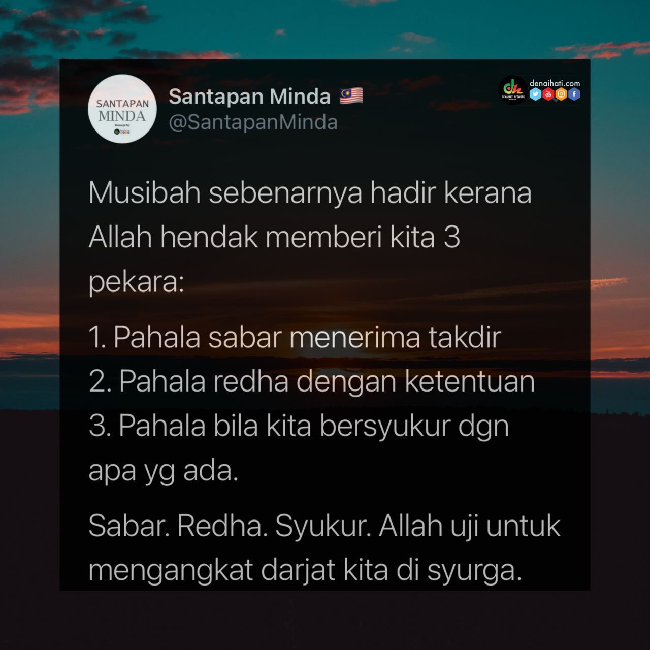 Santapan Minda On Twitter Allah Uji Tanda Allah Sayang Pada Hambanya Https T Co Rhi1bdsxlz Twitter