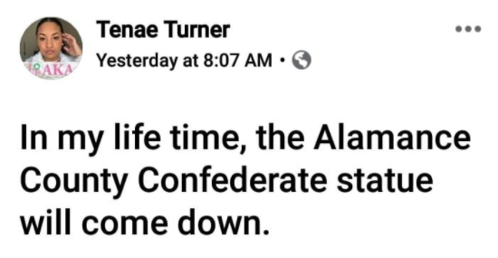 h_ovitt's tweet photo. June 25, 2020 the aide to the NC Senator Valerie Foushee that has been trying for years to remove the Soldier in Graham. https://t.co/oXFGmncL3K