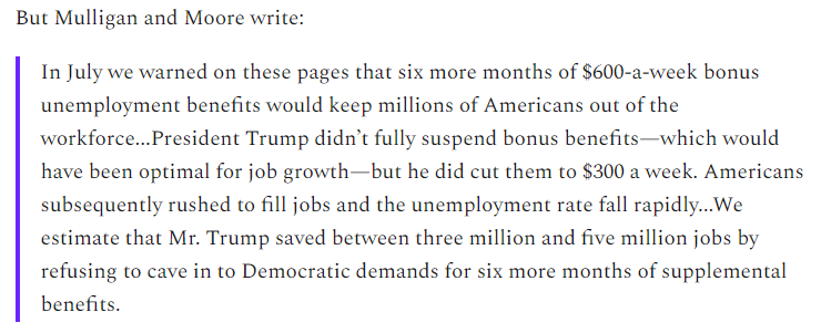 4/But Mulligan and Moore write that Pandemic UI killed literally MILLIONS of jobs, by paying workers to stay home.