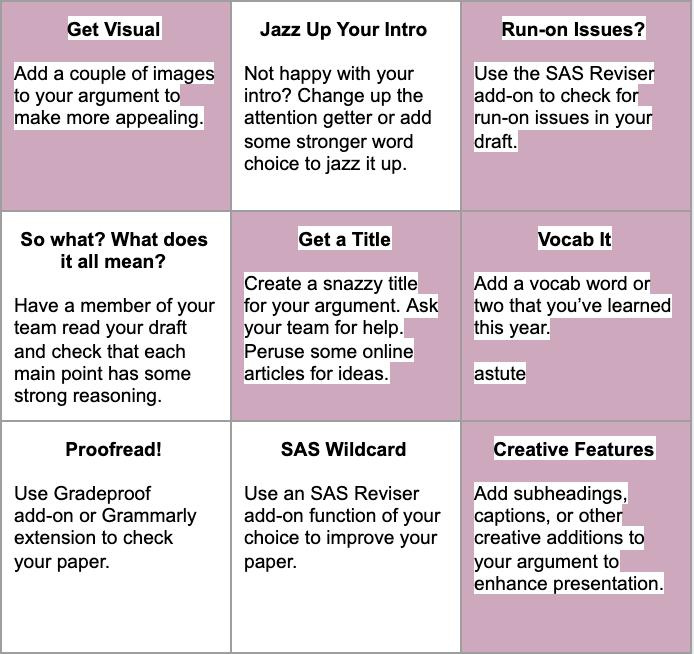 mpilakow's tweet photo. A1: When we revise, I like giving Ss "Revision BINGO boards." Ss can choose which strategies they want to use to revise and make one (or more!) Bingos. 

#xplap https://t.co/dJlfv6xAuO