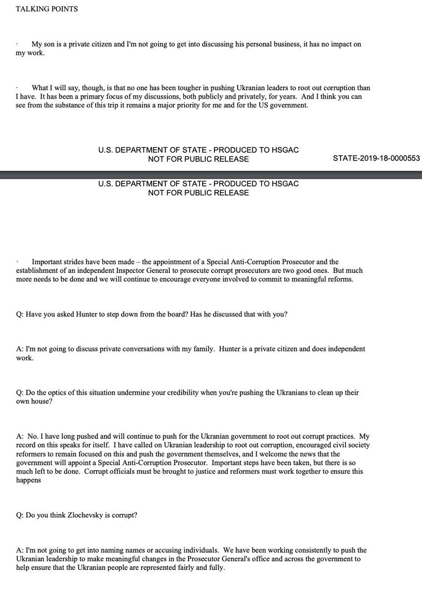 These are the talking points prepared by Biden's Communications Director Kate Bedingfield for Biden to use if anyone were to ask about Hunter's Ukraine dealings. A bunch of lies.