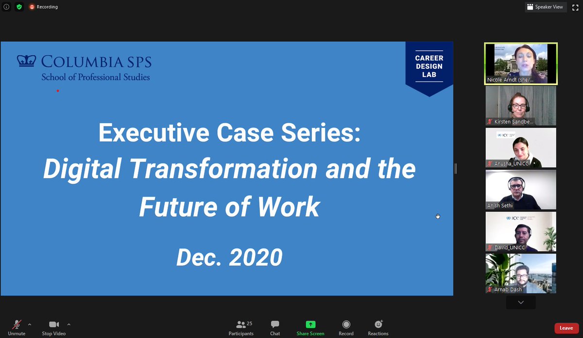 unicc_ict's tweet photo. Excited to partner with @Columbia_SPS for a #careerdesignlab session! 20 students are engaging in a case discussion centered on '#DigitalTransformation &amp; the Future of Work' led by UNICC Chief of Clients &amp; Projects Anish Sethi + Chief Data Analytics @DandapaniAnusha. #columbiasps https://t.co/9G5ENW5Y0r