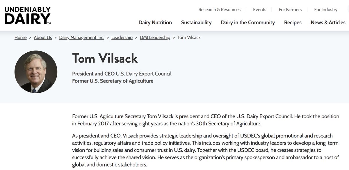 Vilsack is a key lobbyist for industry that has fueled a suicide epidemic among dairy farmers."About 4,600 dairy farms have closed every year, with some dairy companies now including list of suicide prevention hotlines in their envelopes with farmers’ checks," Dayen reported.