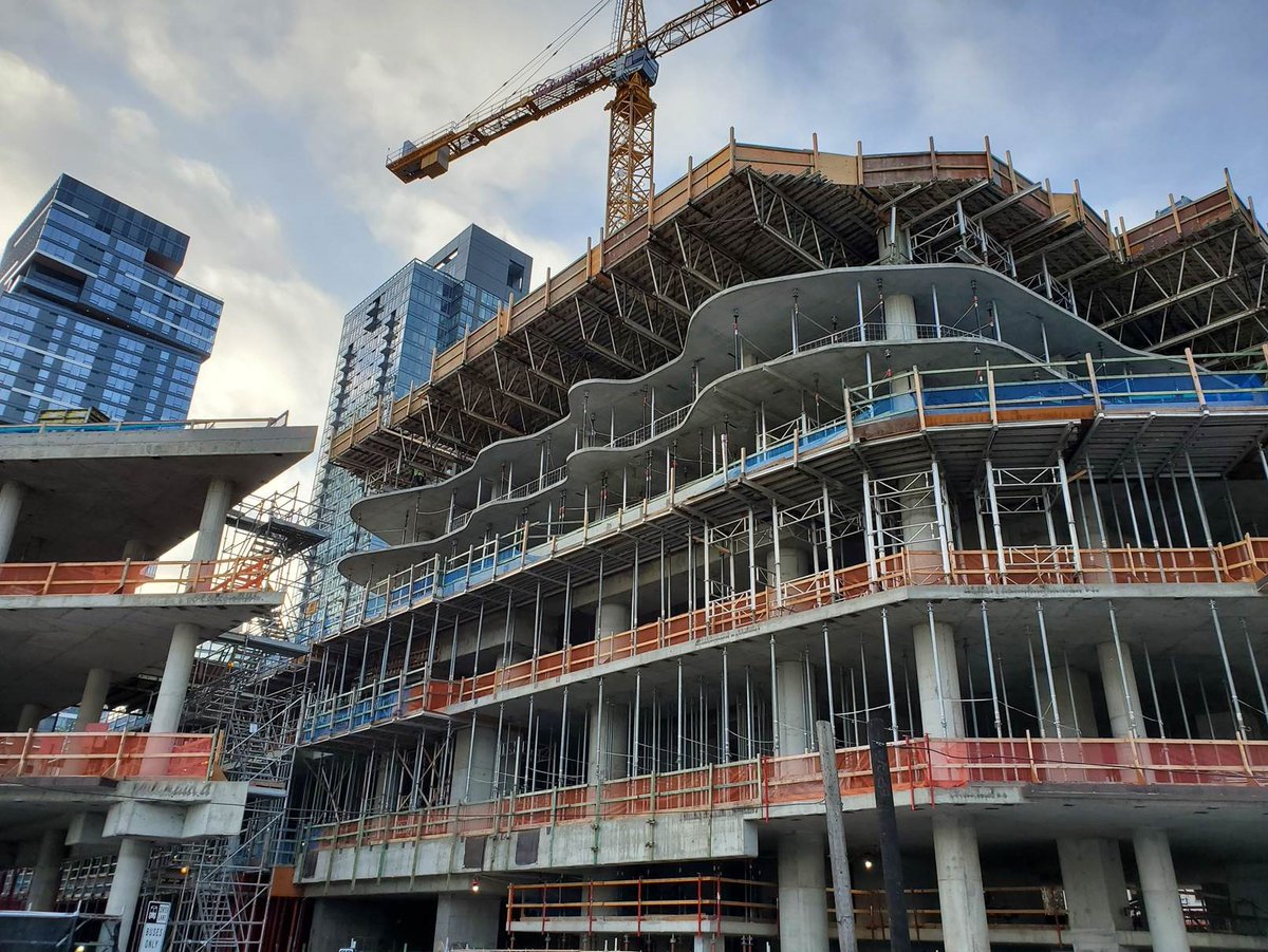 CecoConcrete's tweet photo. At the 1200 Stewart project in Seattle, the typical floors have undulating edges that change on every floor (see pic). Constructing these floors is an interesting challenge that we are excited to achieve with @GrahamBuilds for @westbankcorp. #CecoConcrete #StoriesBuilt https://t.co/nDvn9RKKXC