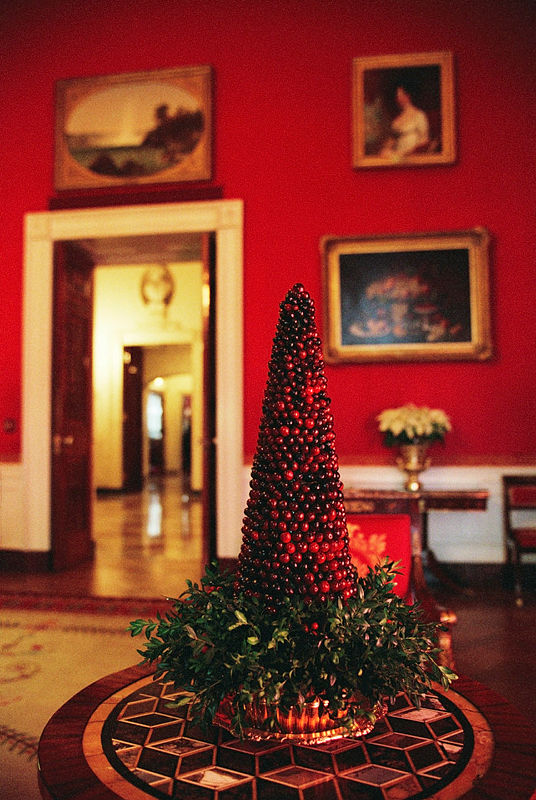 Since 1975, a petite, fruit-themed tree makes a special appearance in the Red Room each Christmas.One First Lady took a special liking to this decoration, thanks to its crimson hue! More:  http://wh.gov/adventcalendar&nbsp;