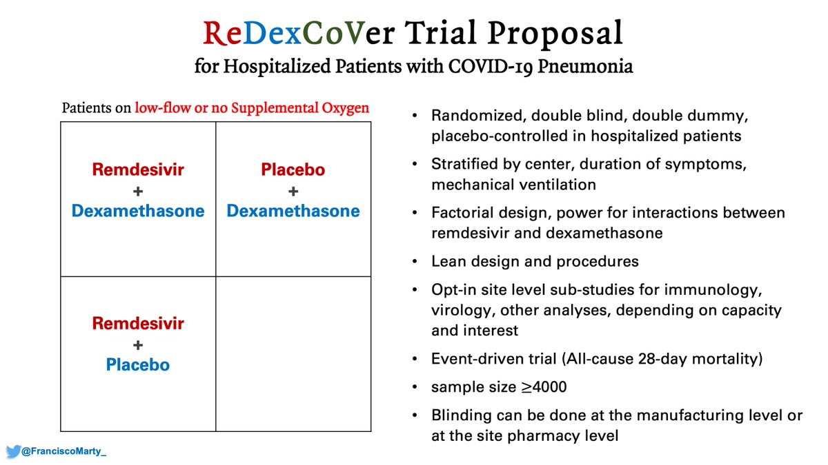 And then my pitch again for a confirmatory trial of  #remdesivir and  #dexamethasone, factorial design, run by ACTT or Sir Richard Peto's team, the  #ReDexCoVer trial.