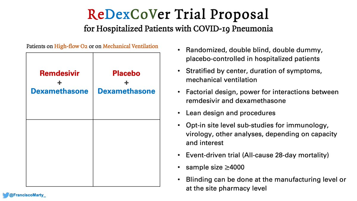 And then my pitch again for a confirmatory trial of  #remdesivir and  #dexamethasone, factorial design, run by ACTT or Sir Richard Peto's team, the  #ReDexCoVer trial.