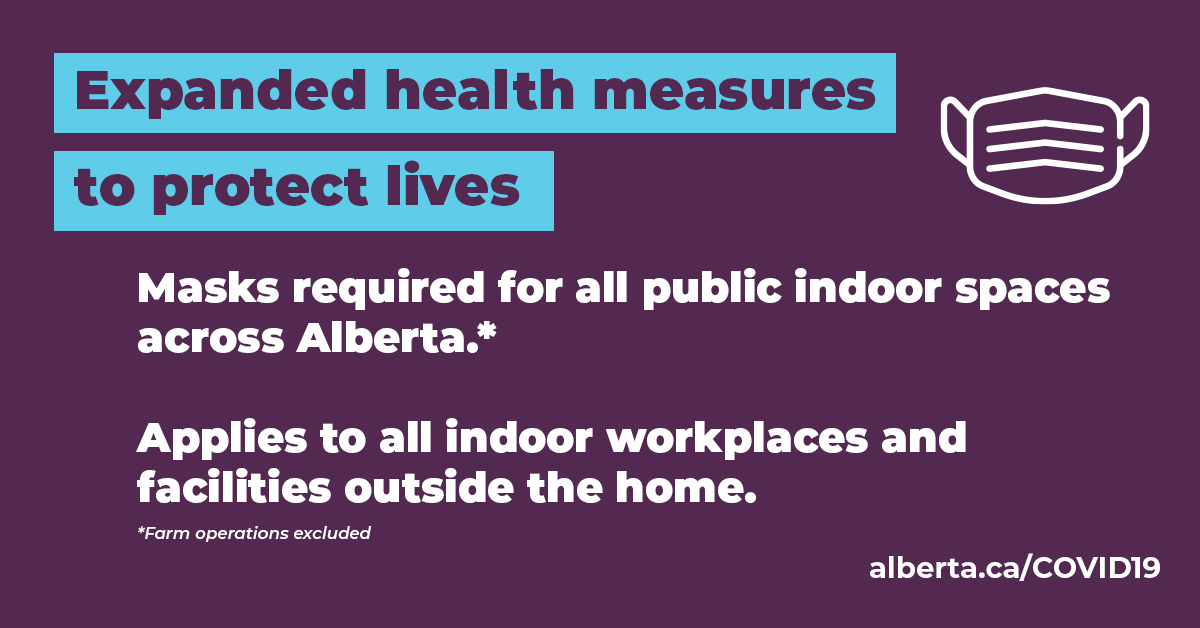 Also effectively immediately, masking will be mandatory in all indoor public spaces and workplaces across the province.Renters and farm operations will be exempt.
