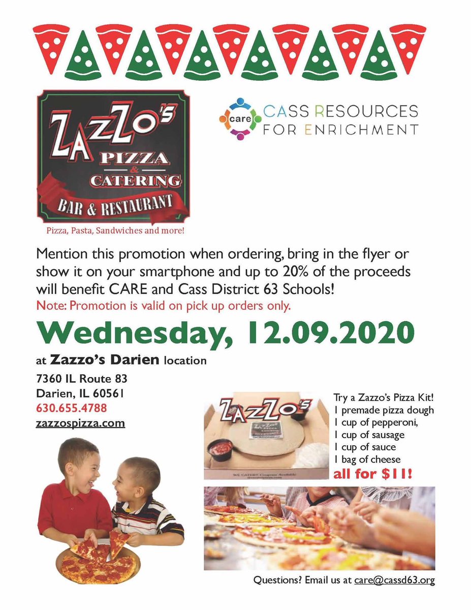 d63care's tweet photo. Don’t forget! Our December fundraiser at Zazzo’s in Darien is tomorrow! Place an order, buy a pizza kit and keep your kitchen clean! Thank you so much in advance for your support! 🍕 https://t.co/ylj1TXjLja