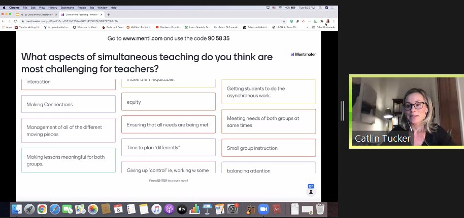 Grateful for this opportunity to learn from  @Catlin_Tucker tonight - an interactive virtual session. Feeling heard with this latest question!  #VSTE20