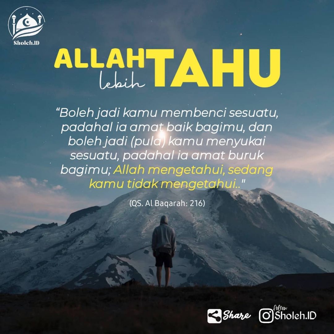 AgusSohim's tweet photo. ALLAH lebih TAHU

Sebagai manusia kita ini sangat banyak sekali keinginannya. Selalu membayangkan jikalau terwujud keinginan-keinginan itu, maka akan merasa bahagia pastinya. 

Tetapi sebaliknya, jikalau tak terwujud maka gundah gulana yg terasa. https://t.co/dOh4PTtjfz