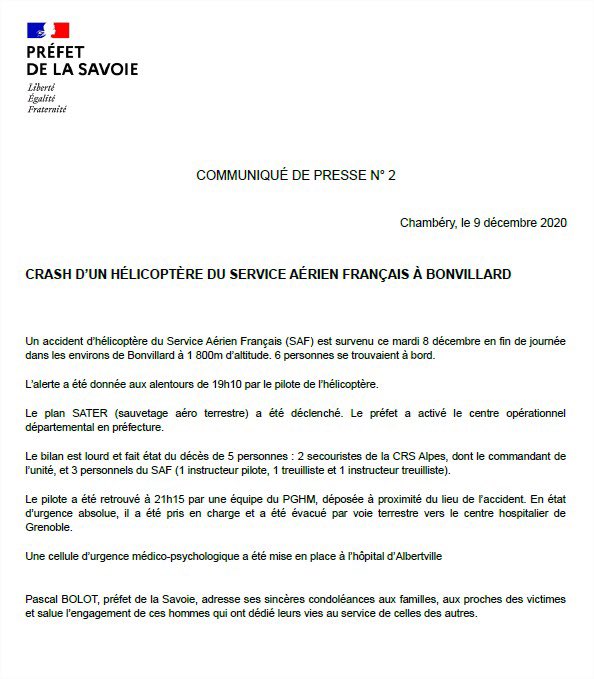 Prefet73's tweet image. #Savoie l Pascal Bolot, préfet de la #Savoie adresse ses sincères condoléances aux familles et proches des victimes et salue l’engagement de ces hommes qui ont dédié leur vie au service de celle des autres.