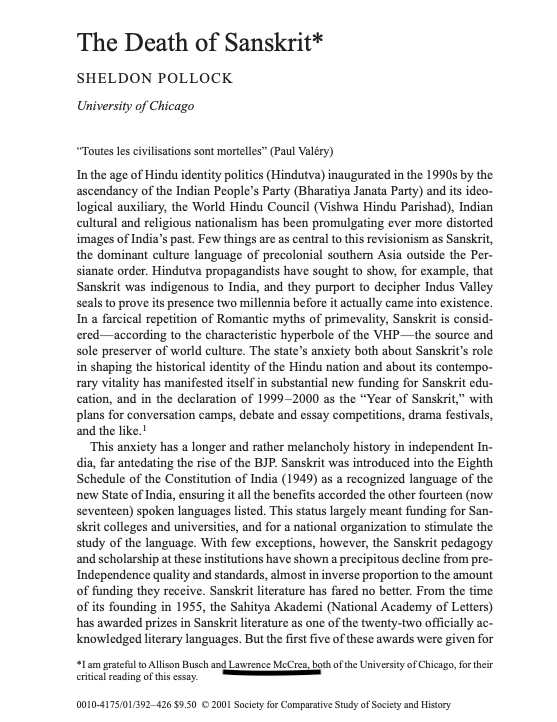 During my undergrad at Cornell, I learnt the basics of Nyāya from a proponent of "The Death of Sanskrit" theory.According to him, the Bhagavad Gita was a manual of casteist morality, which advocated the annihilation of one's clan if required by one's caste-based duties. (1/4)  https://twitter.com/pvaal2/status/1336379983913234433