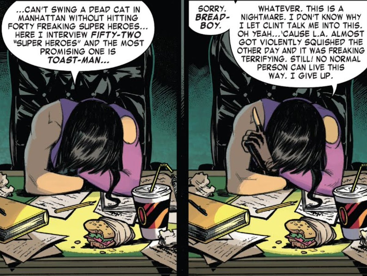 — kate then begins to lead a new team while in california, the west coast avengers.