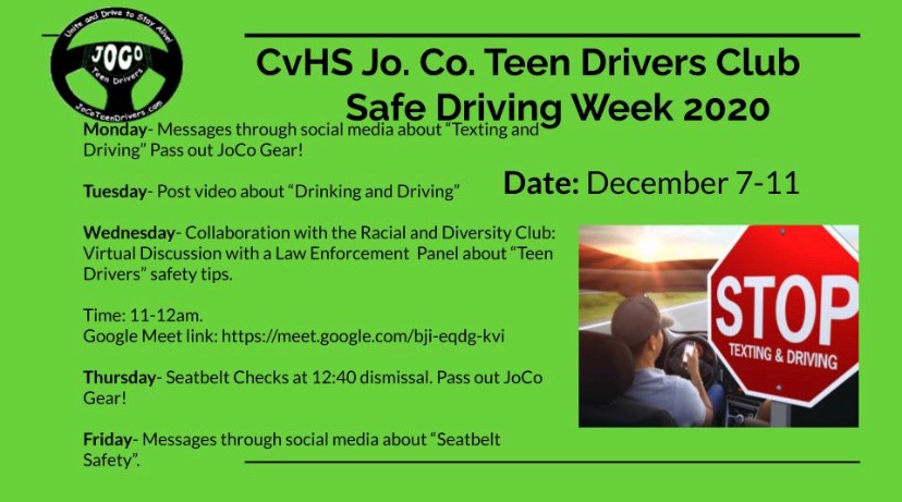 Hey guys! This week is Teen Safe Driving Week and the club has activities every day this week! 🚗