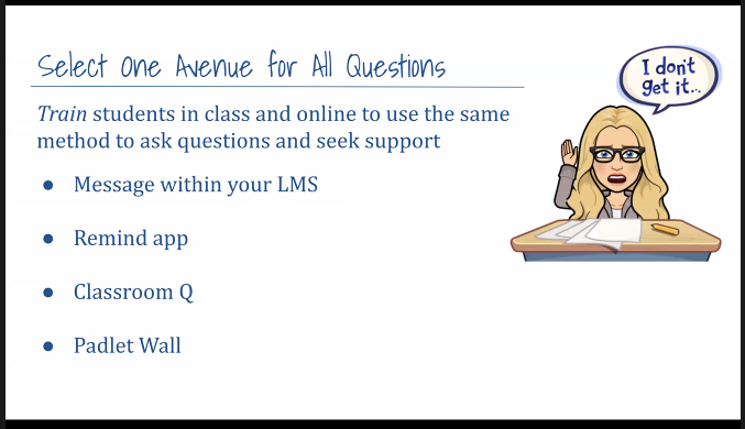 Challenge 2 - inequality of teacher attention/time. Put the questions in ONE place for online/in person (or ask each other). Rethink station rotation: it's not a physical space...it's an activity/group. Can we build in social time for our students to connect?  #VSTE20
