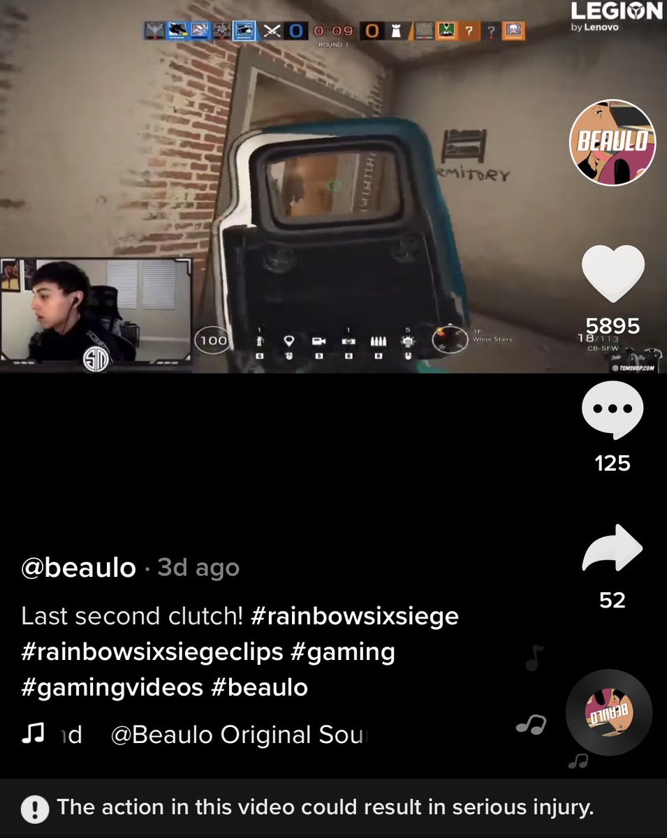 LukasHolderried's tweet photo. .@TSM_Beaulo clutched so hard that TikTok flagged it with the “the action in this video could result in serious injury” tag lmao https://t.co/blF67j6bSs