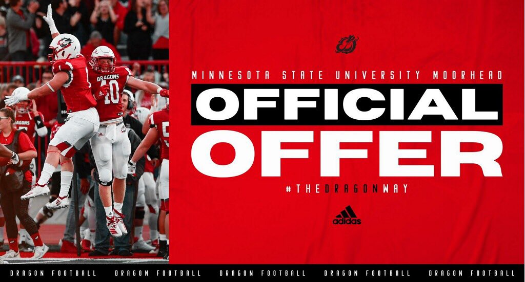 After a great phone call with <a href="/KevinMurphy_74/">Kevin Murphy</a> I’m excited to have received my first D2 scholarship offer from <a href="/msum_football/">MSUM Dragon Football</a>!