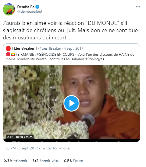 Ba use de son audience sport pour exciter la haine avec ses tweets inexacts largement relayés, clivant sur la religion, la couleur de peau, en s'attaquant à la France pour la réouverture du Puy du Fou juste après avoir applaudi le retour de la prière à Ste Sophie, complotistes...