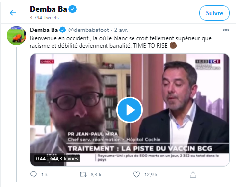 Ba use de son audience sport pour exciter la haine avec ses tweets inexacts largement relayés, clivant sur la religion, la couleur de peau, en s'attaquant à la France pour la réouverture du Puy du Fou juste après avoir applaudi le retour de la prière à Ste Sophie, complotistes...
