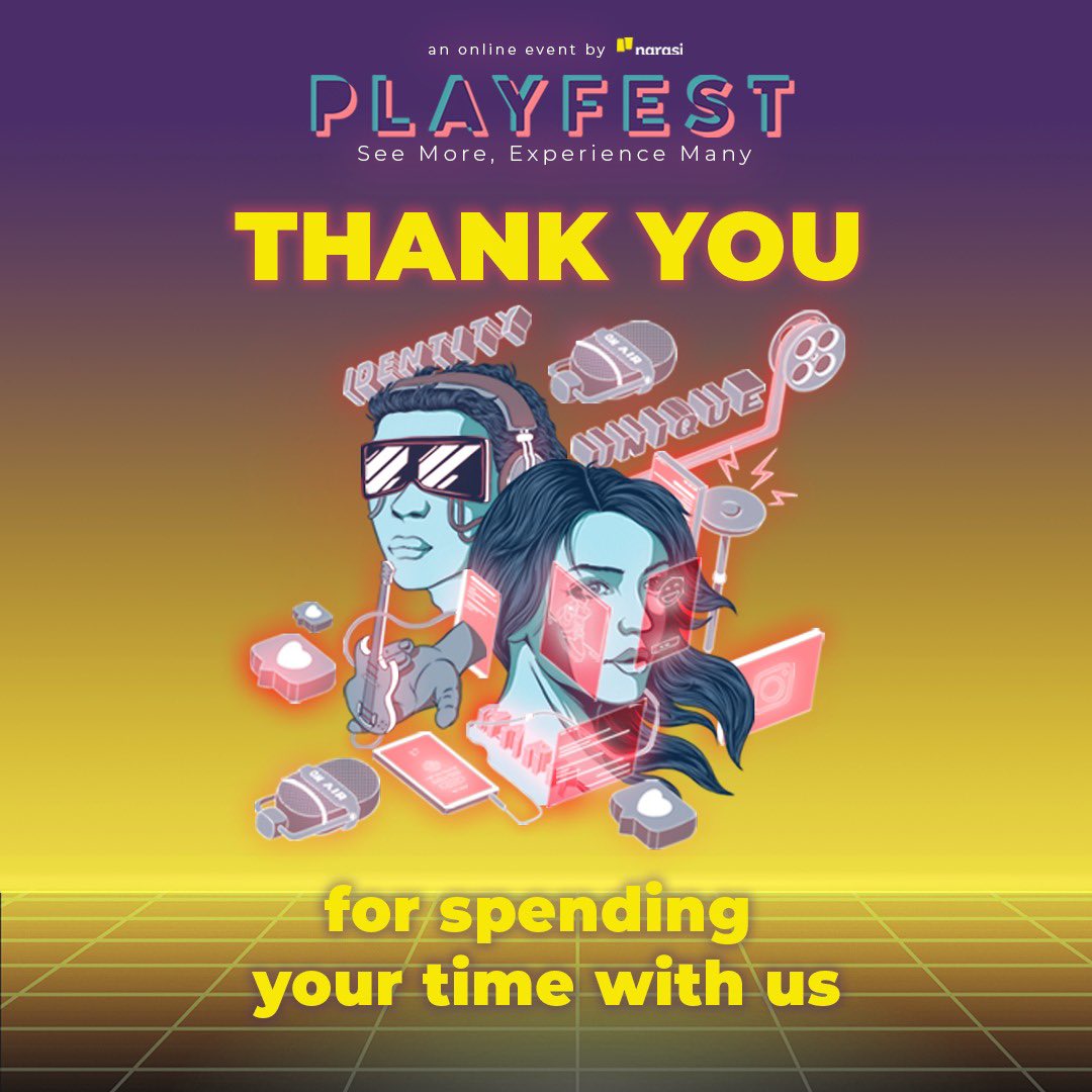 narasitv's tweet image. Terima kasih buat kamu yang kemarin udah seru-seruan bareng di @playfestnarasi 2020. Semoga nambah referensi kamu dalam berkarya, nambah wawasan, sekaligus terhibur, ya!

#Playfest2020 #MoreVirtualExperience

#MoreVirtualExperience