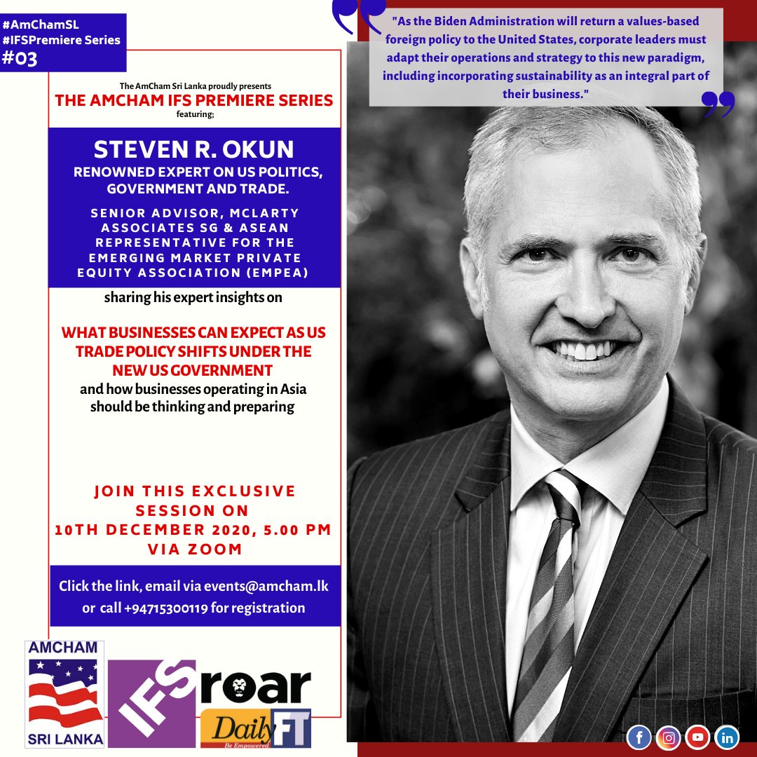 Join the Amcham SL IFS Premiere Series with Steven Okun tomorrow at 5.00 p.m. Register Here- ifs.link/zpoCIa