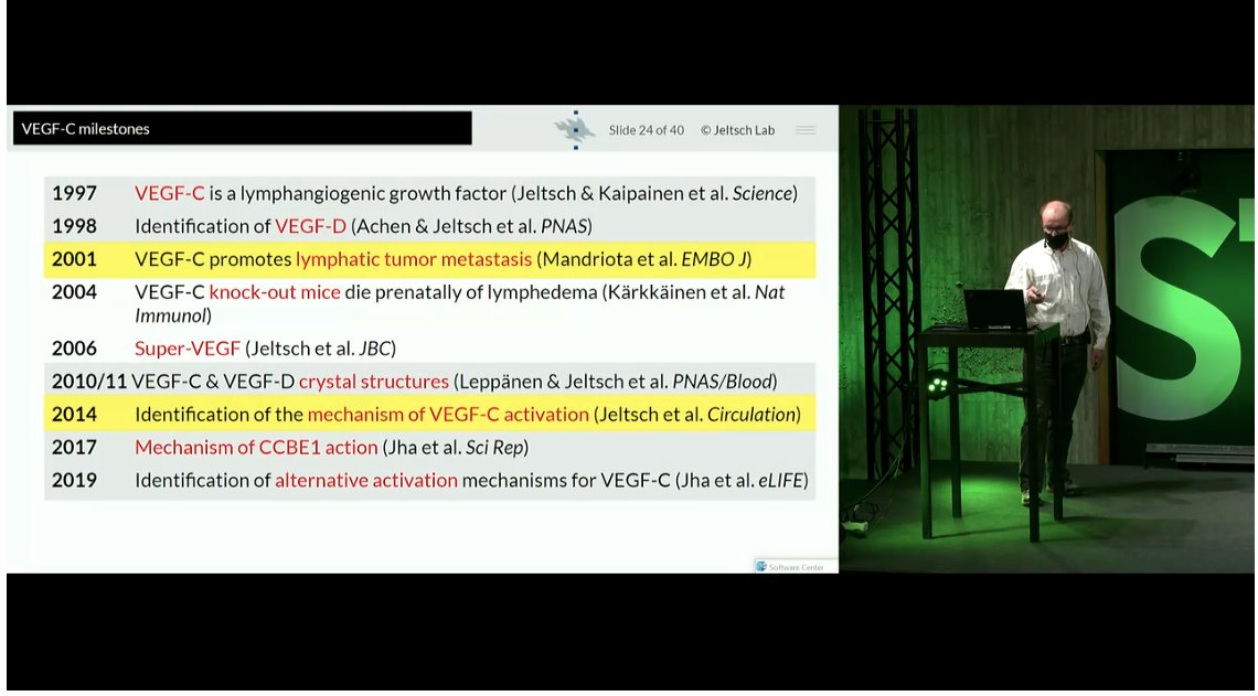 LifeSciHelsinki's tweet photo. .@Jeltsch @helsinkiuni #ftdk: vascular endothelial growth factor #VEGF-C milestones #FinPharma #DrugResearchDay https://t.co/eEPJHC9j4w