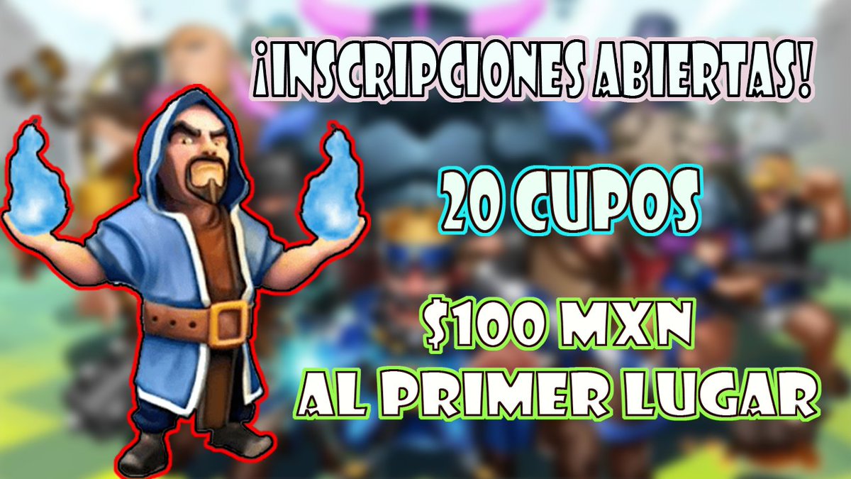 #ClashRoyale ¡INSCRIPCIONES ABIERTAS!
Tenemos lista la próxima edición de la liga "Héroes y Arena"

💰 $100 mxn al primer lugar
Requisitos:
- Dar Rt y ❤ a éste tweet
- Conseguir 8 retweets
- Seguir a <a href="/HeroesLiga/">Liga Héroes y Arena CR</a> y a @aced94090621
*Enviar pruebas por MD

✅ 20 Cupos Disponibles