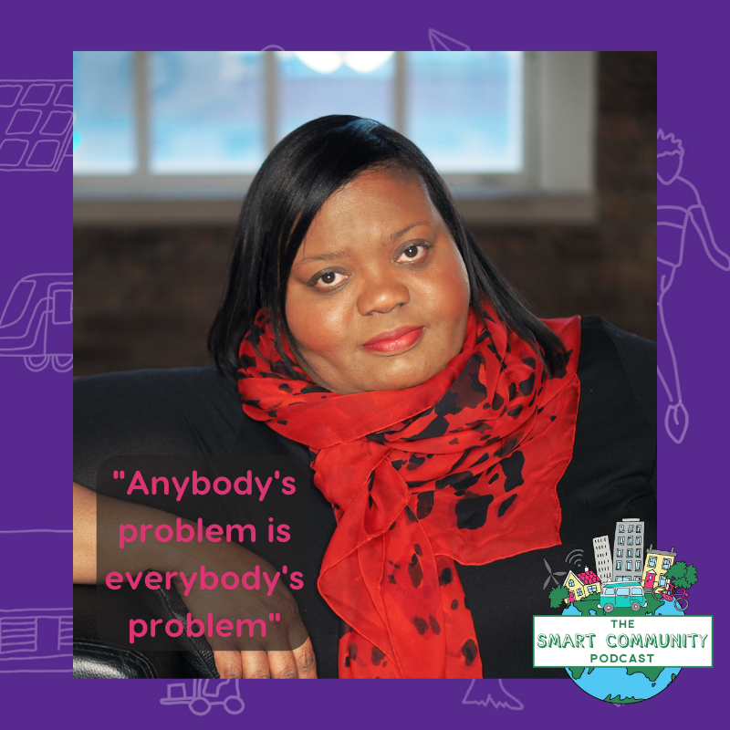 SmartCommHQ's tweet photo. To make our #SmartCommunities great for everyone, we have to think and consider everyone. What would you like to see change in our communities? We love this quote from @DebbieDataDiva from our #SCP100K party earlier this year! #SmartCommPod100K #smartcity #smartcities https://t.co/ywWOI39t9N
