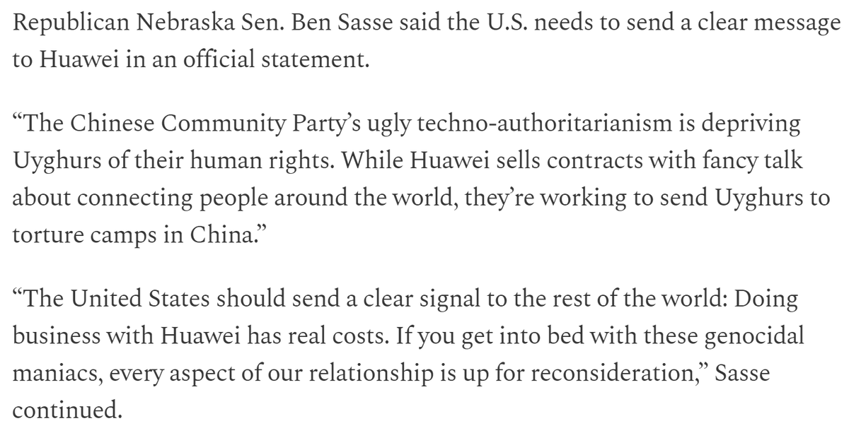 US Senator  @BenSasse has responded to this report in  @DailyCaller  https://dailycaller.com/2020/12/08/china-huawei-using-artificial-intelligence-software-find-uighur-muslims-uighur-alert/