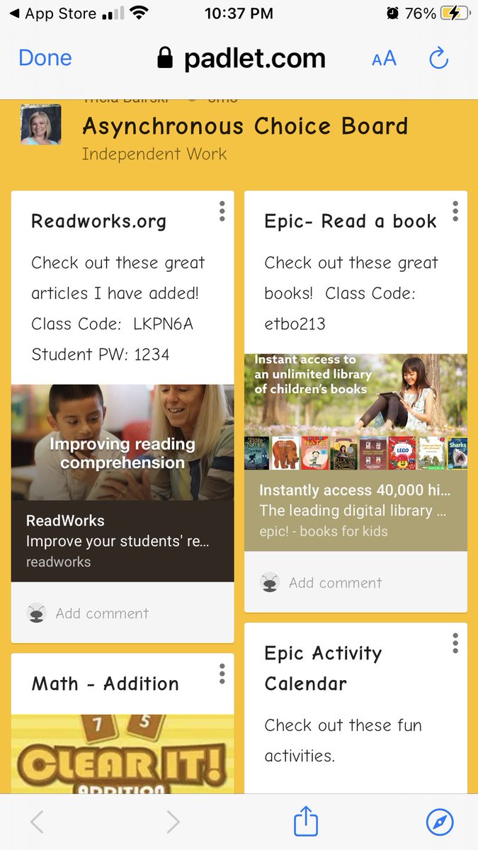 Students exercise choice and voice in multiple ways every day in our Zoom school. Everything from Padlet Choice Boards, Bridges Work Places, numerous digital libraries and even recorded video lessons for them to go back and watch as needed. #c2cinwb #LakersOnline #onlywb