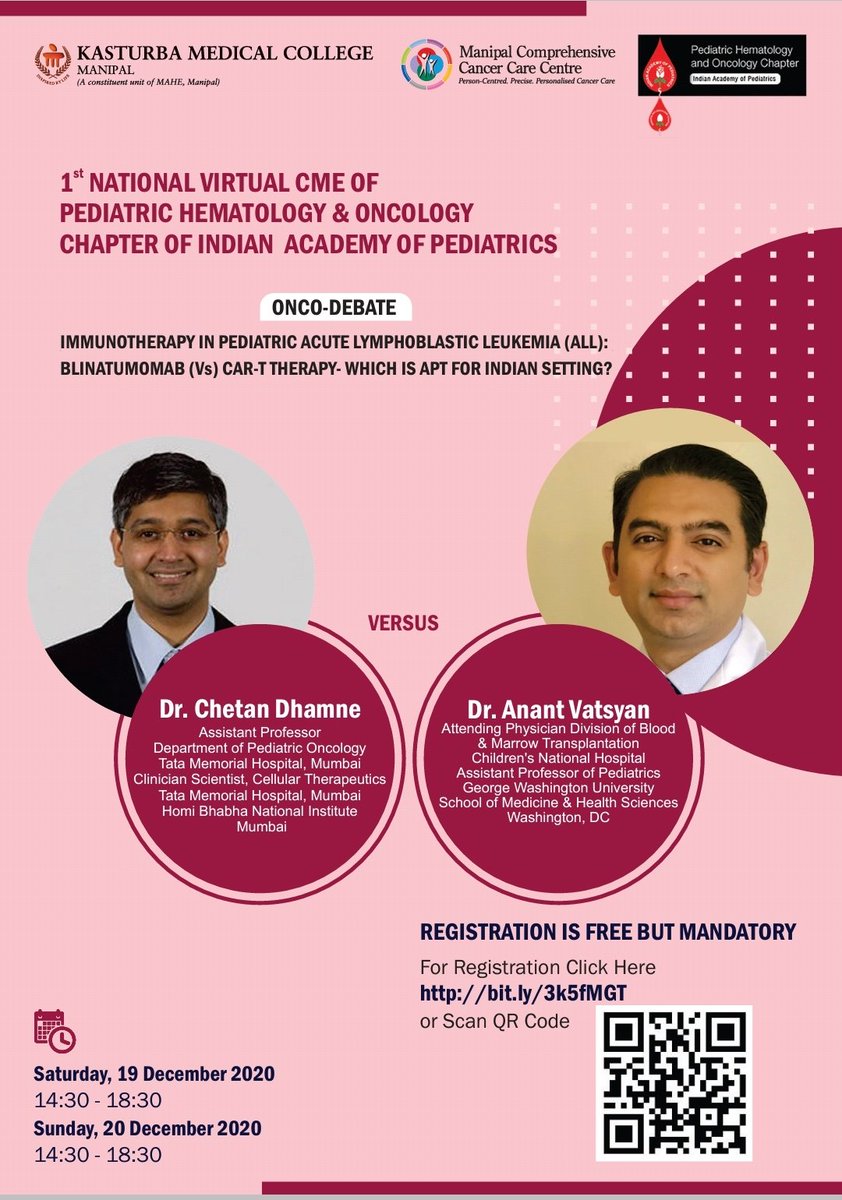 Kalasekhar Vijayasekharan (@drkalasekhar) on Twitter photo Immunotherapy in PediatricALL:Way forward for India,Debating it out <a href="/DHCA11/">Chetan Dhamne</a> Vs vatsyan_anant;Session chaired by <a href="/DrGauravNarula/">Gaurav Narula MD</a> Dr.Kapoor, Dr.Manas. Watch it on 20thDec by registering@ bit.ly/3k5fMGT <a href="/pho_india/">PHO INDIA</a> <a href="/PHOJournal/">Pediatric Hematology Oncology Journal</a> @InPOG_ <a href="/kmc_manipal/">KMC Manipal</a> <a href="/manipalblog/">ManipalBlog</a> <a href="/MAHE_Manipal/">Manipal Academy of Higher Education</a> Immunotherapy in PediatricALL:Way forward for India,Debating it out <a href="/DHCA11/">Chetan Dhamne</a> Vs vatsyan_anant;Session chaired by <a href="/DrGauravNarula/">Gaurav Narula MD</a> Dr.Kapoor, Dr.Manas. Watch it on 20thDec by registering@ bit.ly/3k5fMGT <a href="/pho_india/">PHO INDIA</a> <a href="/PHOJournal/">Pediatric Hematology Oncology Journal</a> @InPOG_ <a href="/kmc_manipal/">KMC Manipal</a> <a href="/manipalblog/">ManipalBlog</a> <a href="/MAHE_Manipal/">Manipal Academy of Higher Education</a>