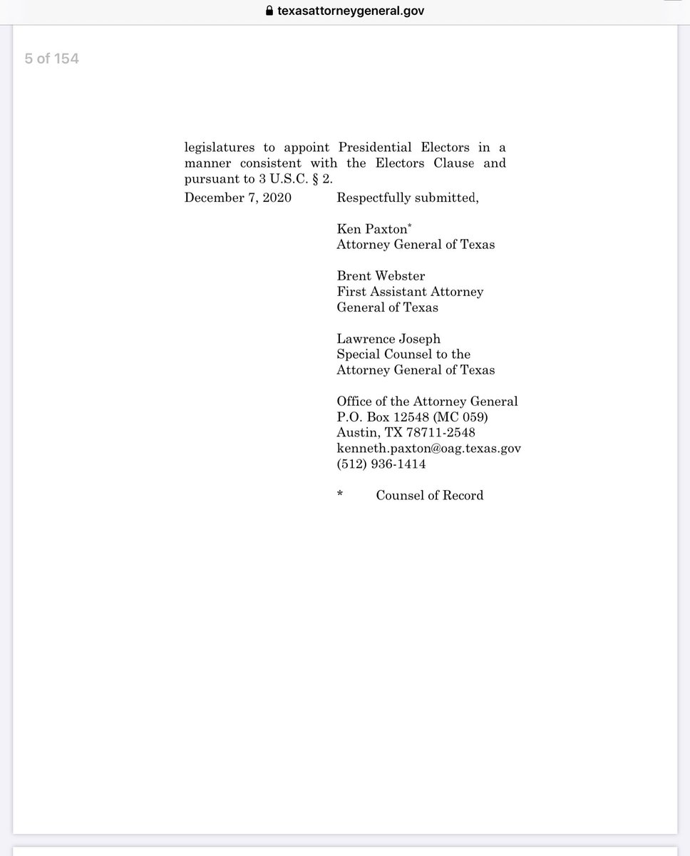  #Texas Lawsuit Filed by AG  @KenPaxtonTX (154 Pages) https://www.texasattorneygeneral.gov/sites/default/files/images/admin/2020/Press/SCOTUSFiling.pdf