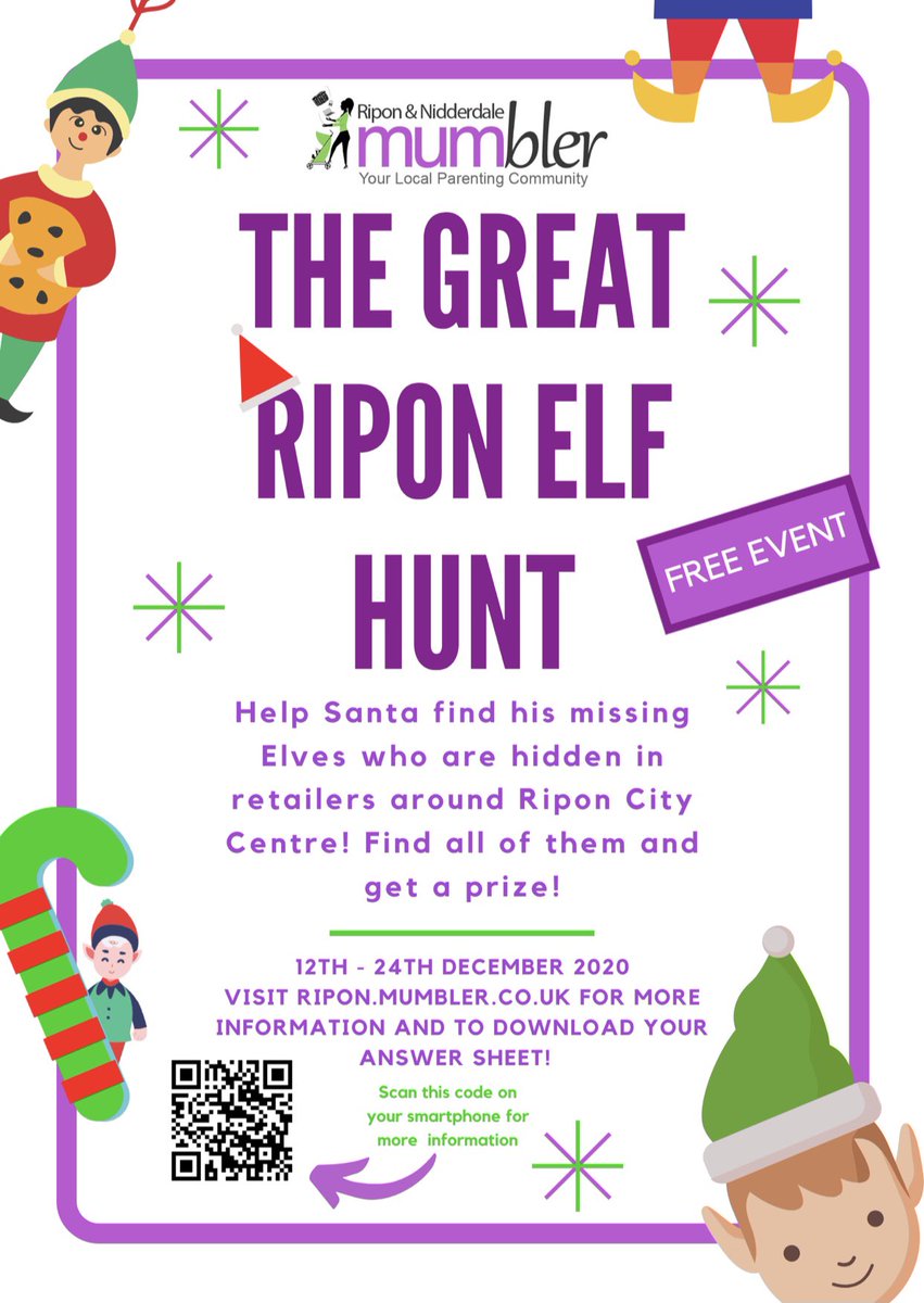 The Great Ripon Elf Hunt - A free Christmas trail around Ripon starting this weekend! More details from Ripon.mumbler.co.uk! 

#ripon #northyorkshire #familyfriendly #christmastrail #christmas2020 #masham #bedale #niddedale #boroughbridge #elfontheshelf2020