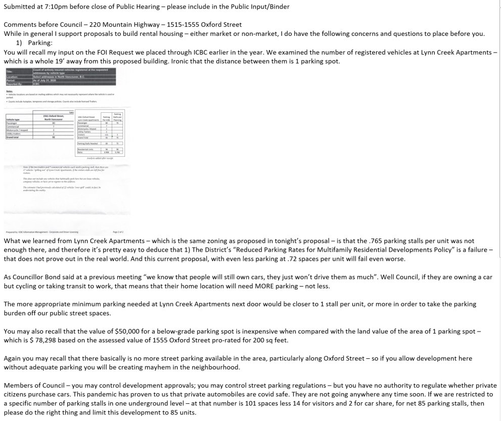 Speaker 17 is back for two more rounds of five minutes. Thankfully they have also emailed Council their speaking notes so I will include them here. Part one is the parking analysis.