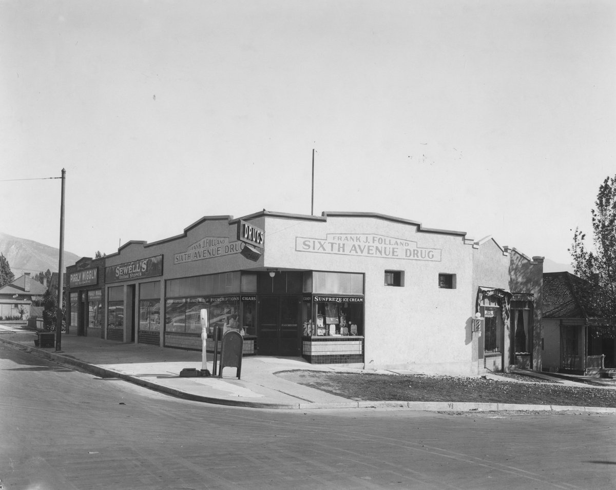 Small grocery stores, which all died when supermarkets became a thing after the 1950s. Most Salt Lakers had a grocery store so close they could walk to it. (Photos taken at 15th and 15th, 6th Avenue and E Street, 7th East and 7th South, and North Temple and Main Street.)