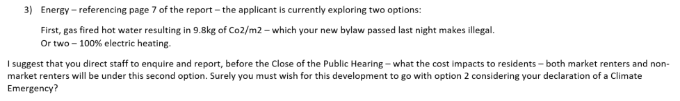Part 2 is comments on rental only zoning and rental economics including GST. Part 3 is questions on the operational cost to tenants. Part 4 is about COVID safety in multifamily. Part 5 is about the OCP amendment.