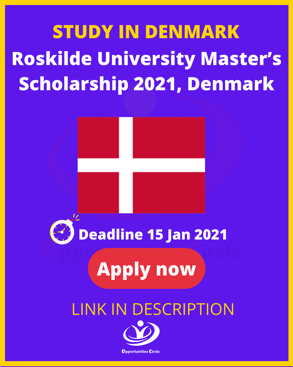 oppcircle's tweet photo. Roskilde University Master’s Scholarship 2021, Denmark

Apply now https://t.co/4dOiQ6MgpK

Deadline: January 15, 2021

#scholarship #funded #studyfree #opportunity https://t.co/hia0LAvz6y