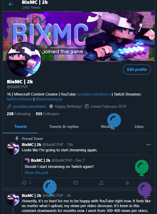 BixMCPVP's tweet photo. Why are there balloons on my profile? https://t.co/Io3oXSqZYn