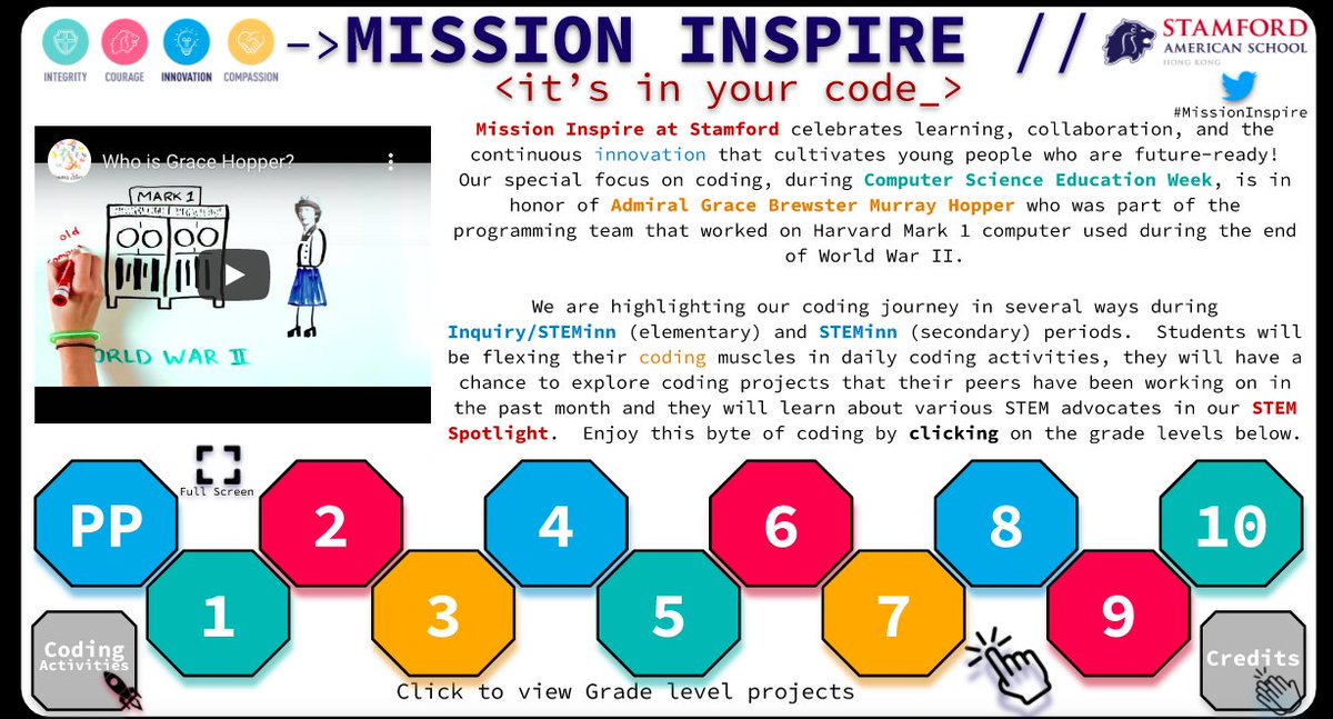 As I shared the #MissionInspire exhibition page this morning, my student, Grace, asked "Who is Grace Hopper?". Turns out student Grace is interested in women's rights and she is doing her Social Advocacy project on gender inequalities 👩🏻⚖️👦🏻! #StamfordHK #WomenWhoCode