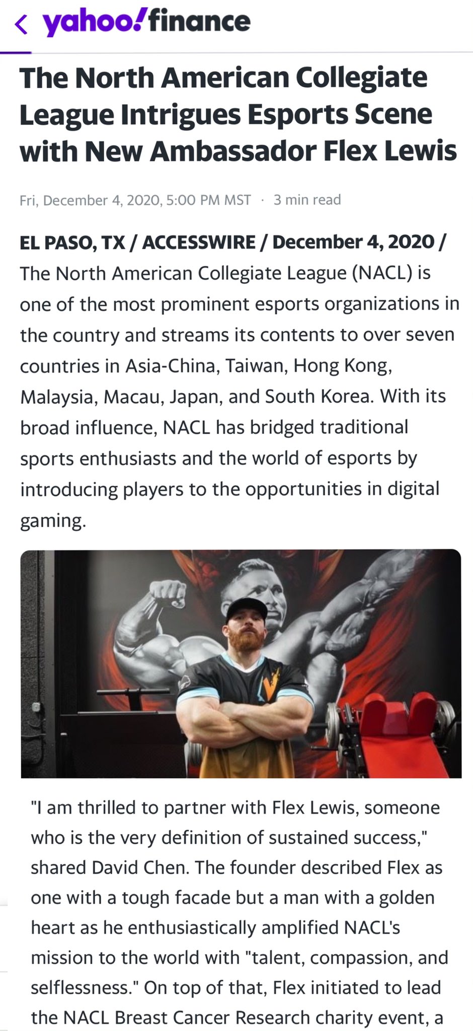 David Chen on Twitter: "Flexing 💪 our way through esports on yahoo  finance. Proud to know that we @flex_lewis @play.nacl team are innovating in  both spaces with good people. Going to put