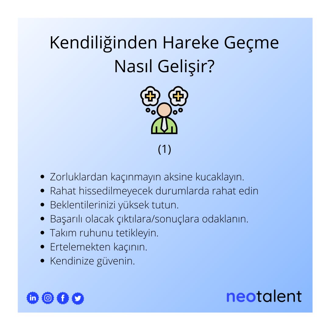 Kendinden harekete geçme yetkinliği, kariyerinizde sizi bir adım öne çıkarıcak, zorlu görevleri kolayca aşmanıza yarayacak ve sizi liderliğe taşıyacak. 

#neotalent #competencies #yetkinlikler #selfstarter #yetenekkazanımı #startup #entrepreneurship #girişimcilik