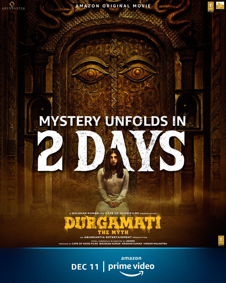 Think twice before entering this door. 
Meet #DurgamatiOnPrime in 2 days, <a href="/PrimeVideoIN/">prime video IN</a>

<a href="/bhumipednekar/">bhumi pednekar</a> <a href="/akshaykumar/">Akshay Kumar</a> <a href="/ashokdirector2/">ashokdirector</a> #CapeOfGoodFilms #BhushanKumar #KrishanKumar <a href="/vikramix/">Vikram Malhotra</a>