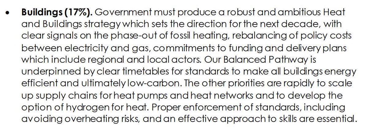 Buildings: Seems little surprise that we need heat pumps, heat networks and hydrogen - all combined with action on energy efficiency. Final point about skills is key - we simply don't have enough people (or supply chain) today who can deliver this 4/n